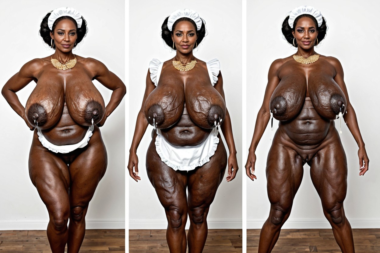 Perfect Details, Hyper Long Loose Floppy Breasts, Big Nipples MILF AI Porn