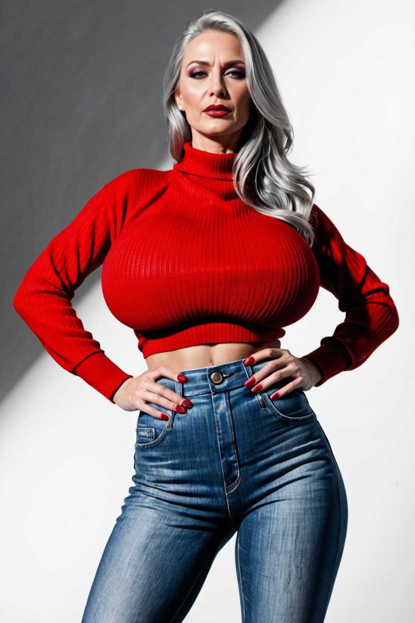 Sharp Facial Features, Deep-set Cold Eyes, Eyeliner MILF AI Porn