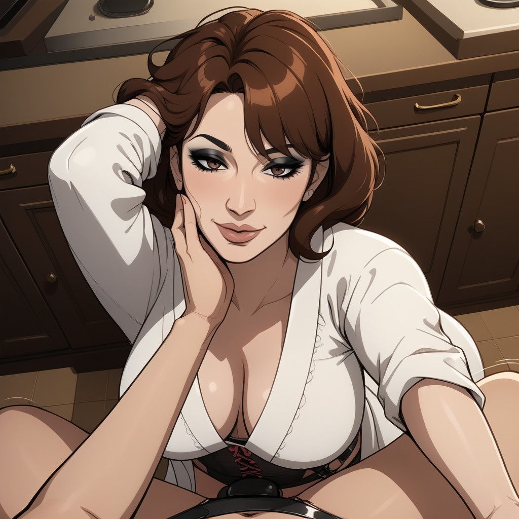 High And Long Bobcut Hair, Messy Hair, Average MILF AI Porn