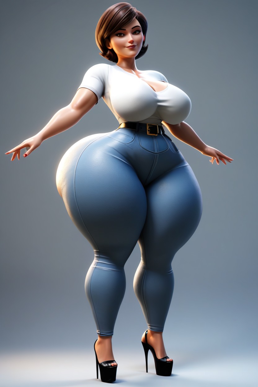 Facing Viewer, Extremely Wide Hips, Extremely Large Ass MILF AI Porn