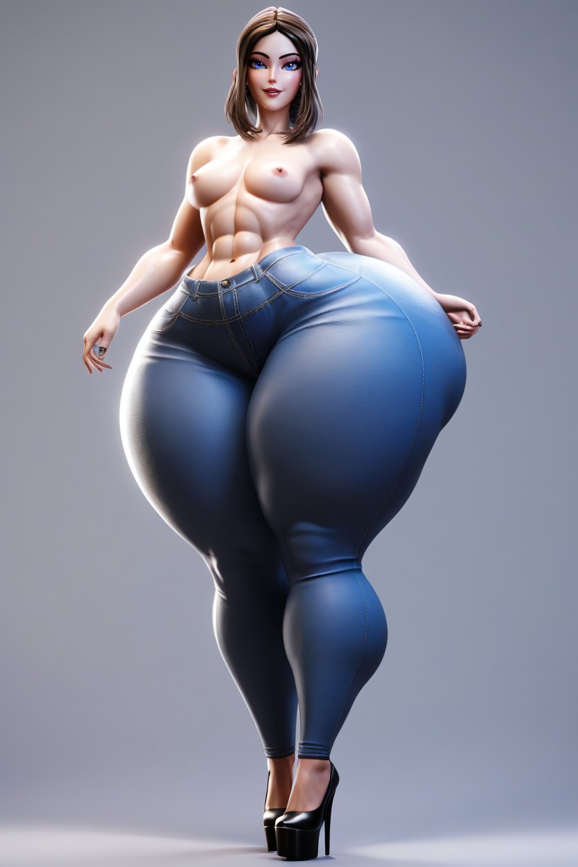 Abs, Blue Jeans, Gigantic Ass MILF AI Porn