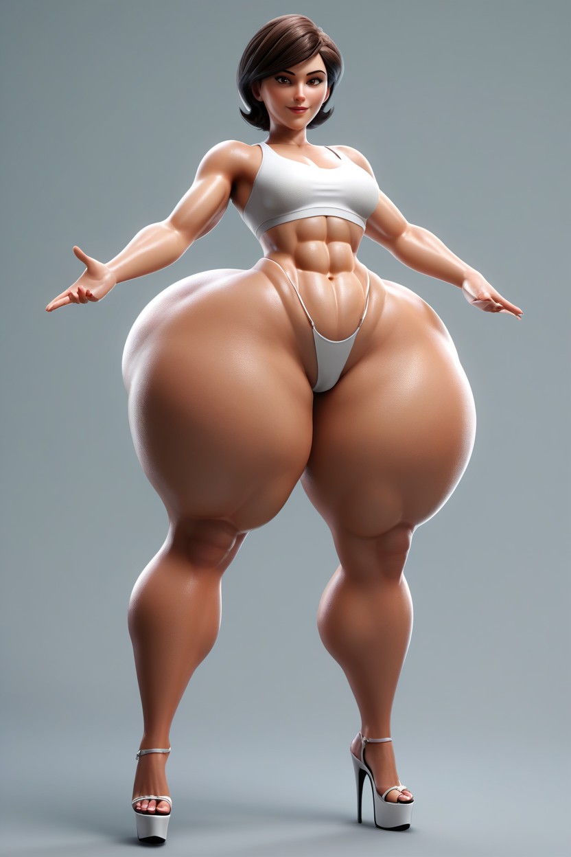 Very Thick Thighs, Gigantic Ass, Front View MILF AI Porn