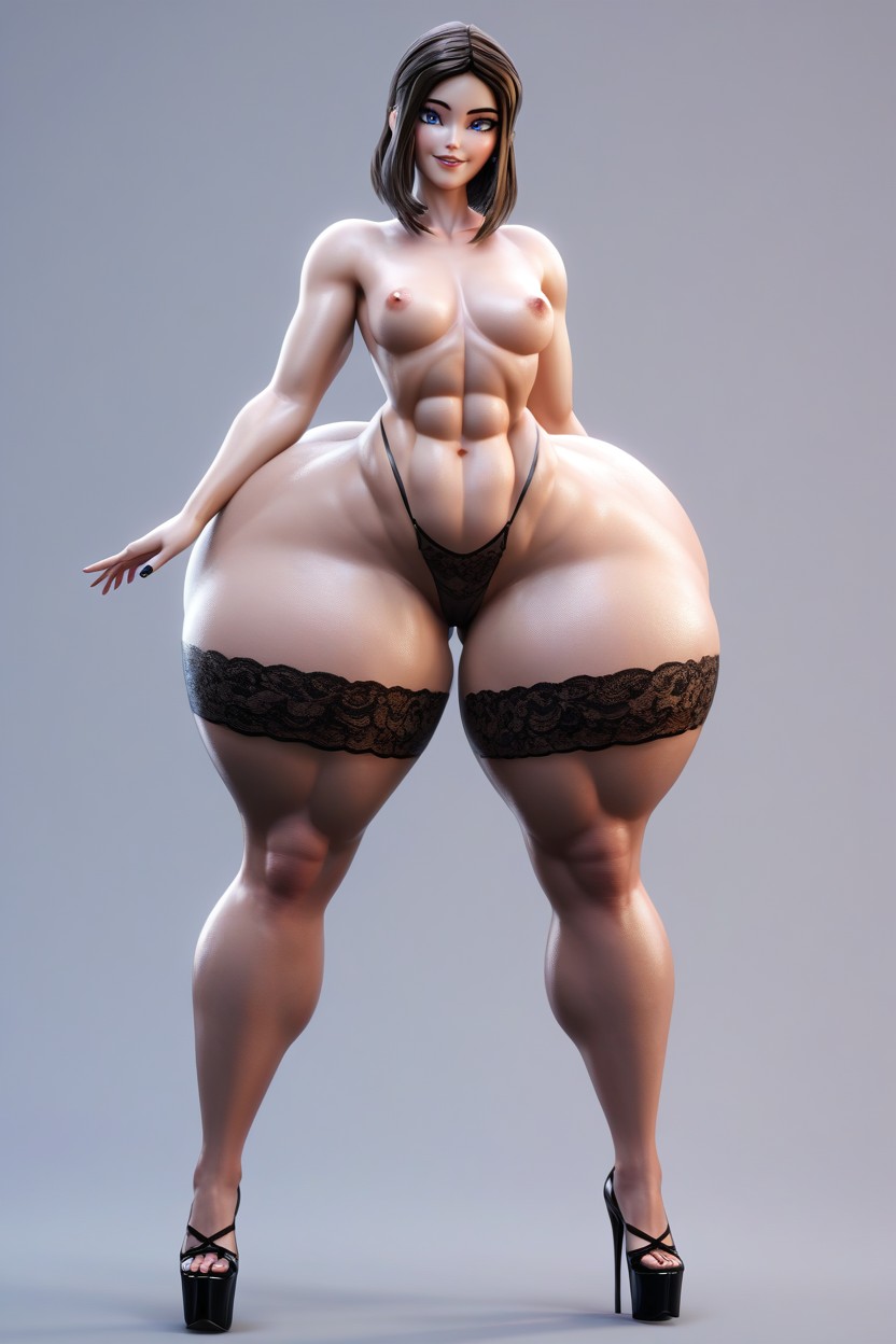 Front View, Black Platform High Heels, Tan Skin MILF AI Porn