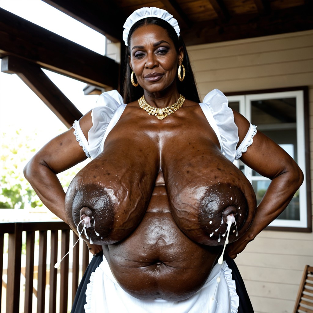 Highly Detailed, Colossal Hyper Sized Tits Bigger Than Her Body, Hyper Gigantic Dark Areolas MILF AI Porn