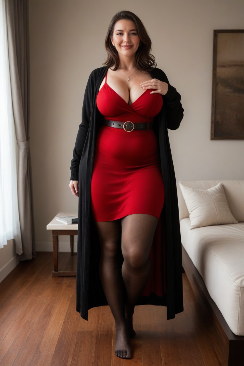 Beautiful Woman With Brunette Hair, Curvy Stomach, Mosaic Pictures On The Wall MILF AI Porn