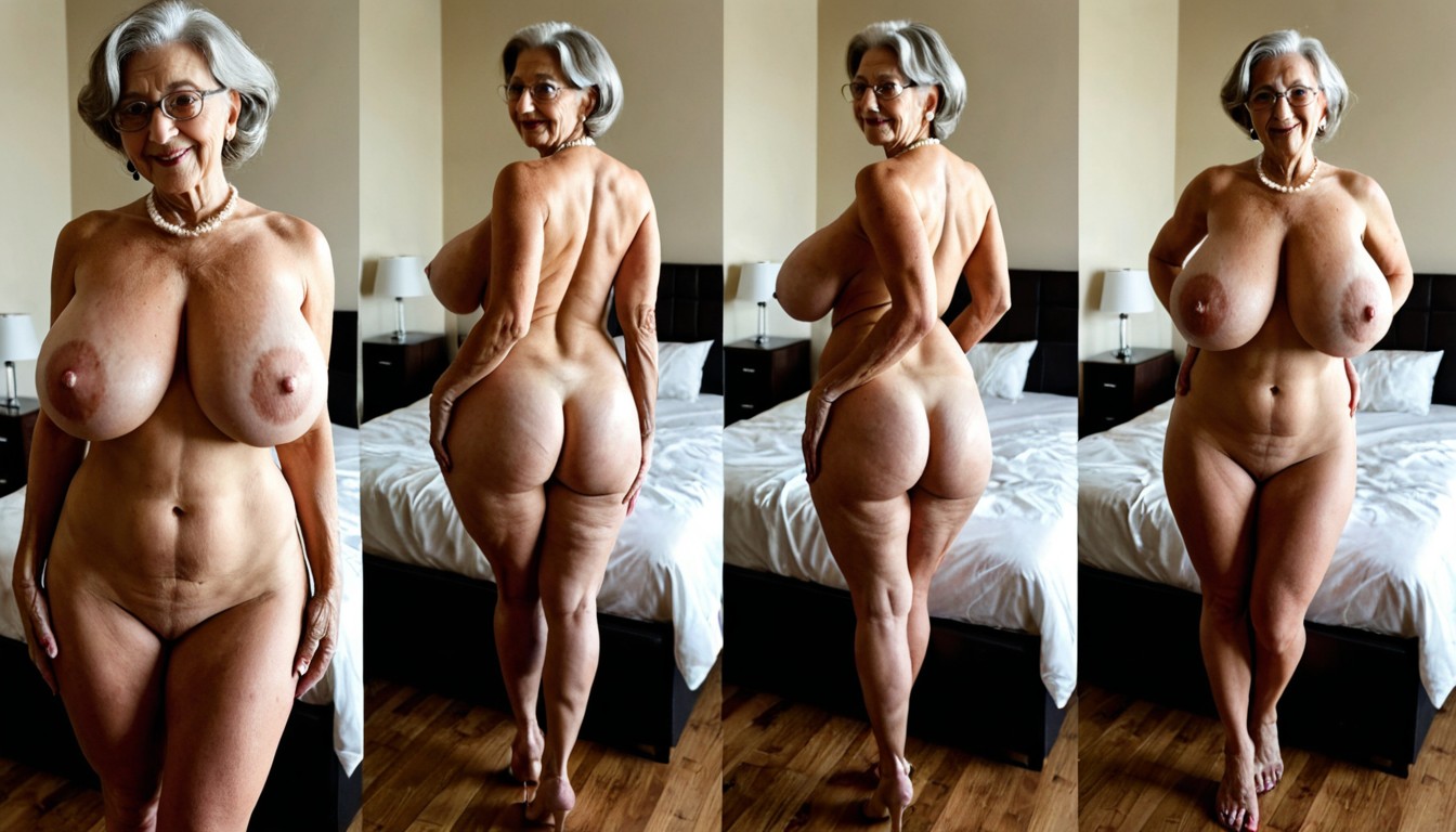 Full Body View, Natural Sagging Breasts, Gray Hair MILF AI Porn