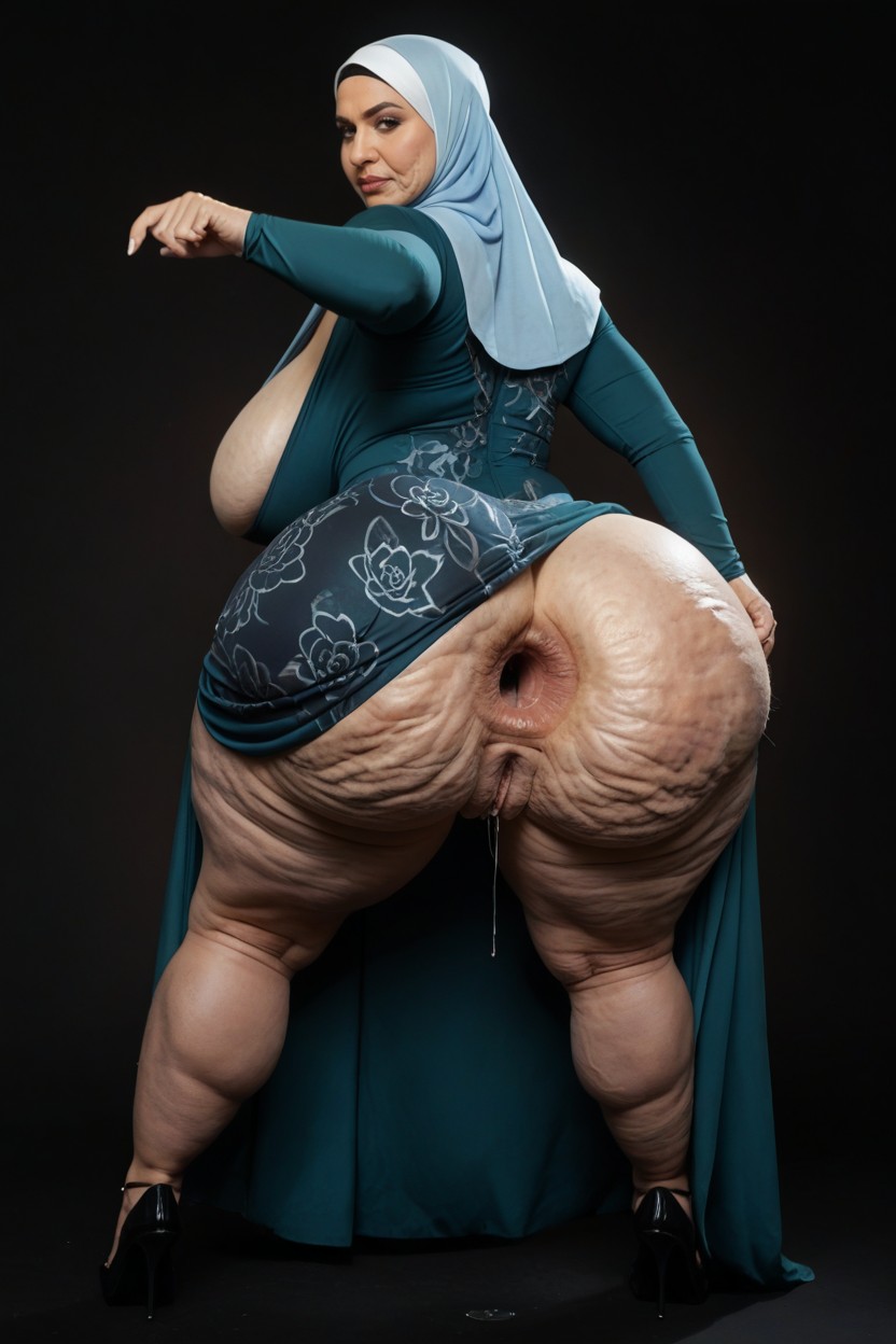 Pigeon-toed Stance, Hyper Bubble Butt, Natural Breast MILF AI Porn