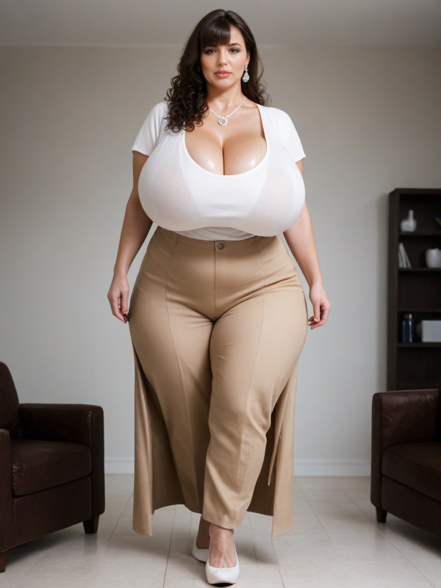 Dark Brown Eyes, Full Body View, Low Angle MILF AI Porn