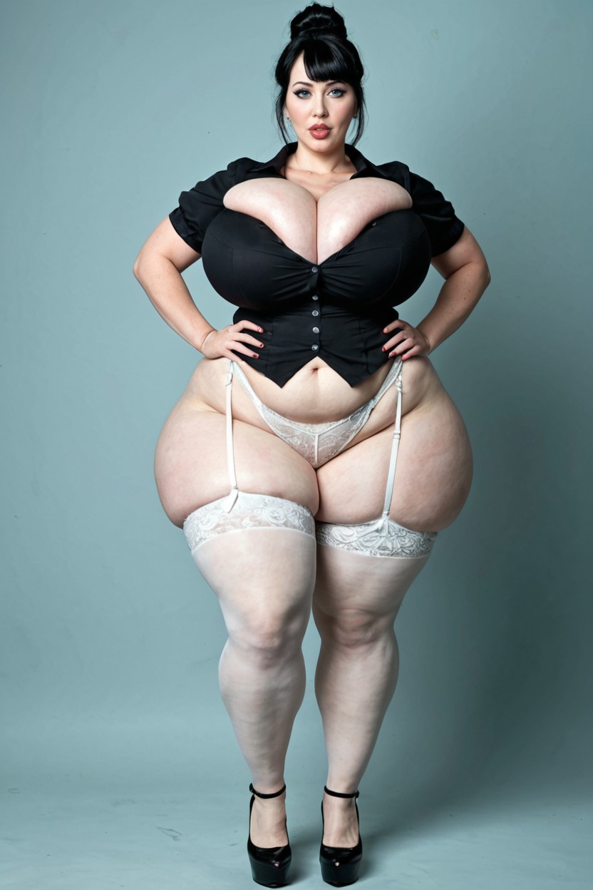 Albino White Skin, Delicate Thighs, Perfect Drawn Face MILF AI Porn