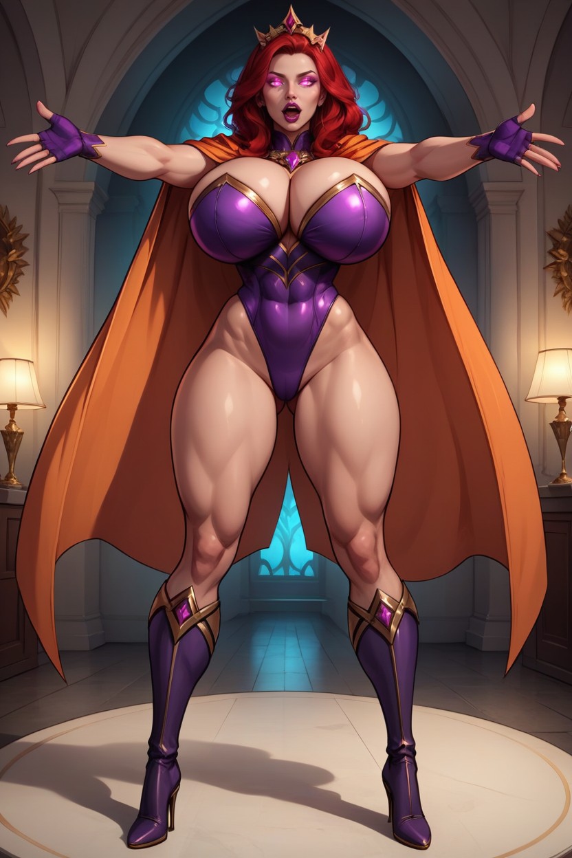 Purple Leotard, Very Lusty Evil Expression, Front View MILF AI Porn