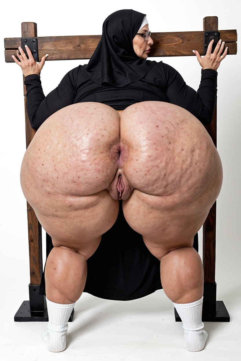 Disproportionately Giant Folded Gaping Asshole, Detailed Anus, Hijab Sheer Dress MILF AI Porn