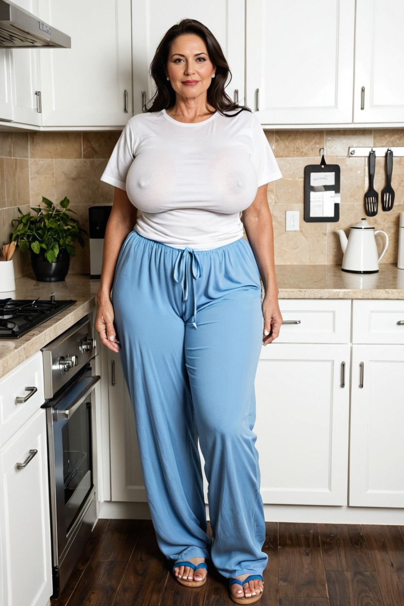 Wearing White T-shirt, Cinematic, Fat Body MILF AI Porn