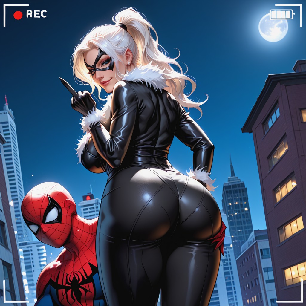 Accurate Blackcat Outfit With Superhero Mask, Blue Spider-man Outfit Pants, Imminent Rimjob MILF AI Porn