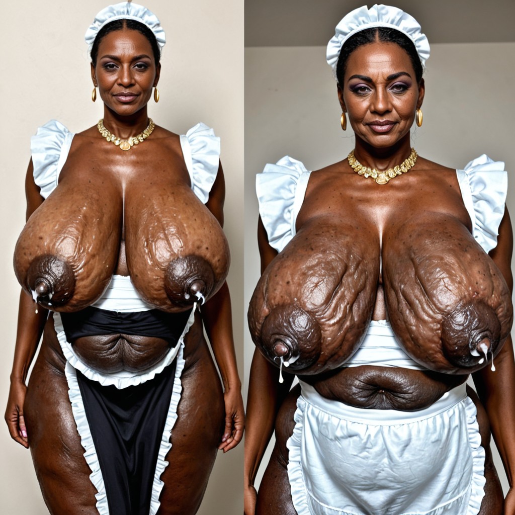 Hyper Gigantic Dark Areolas, Drop Format Breasts, Gaudy Gold Jewelry MILF AI Porn