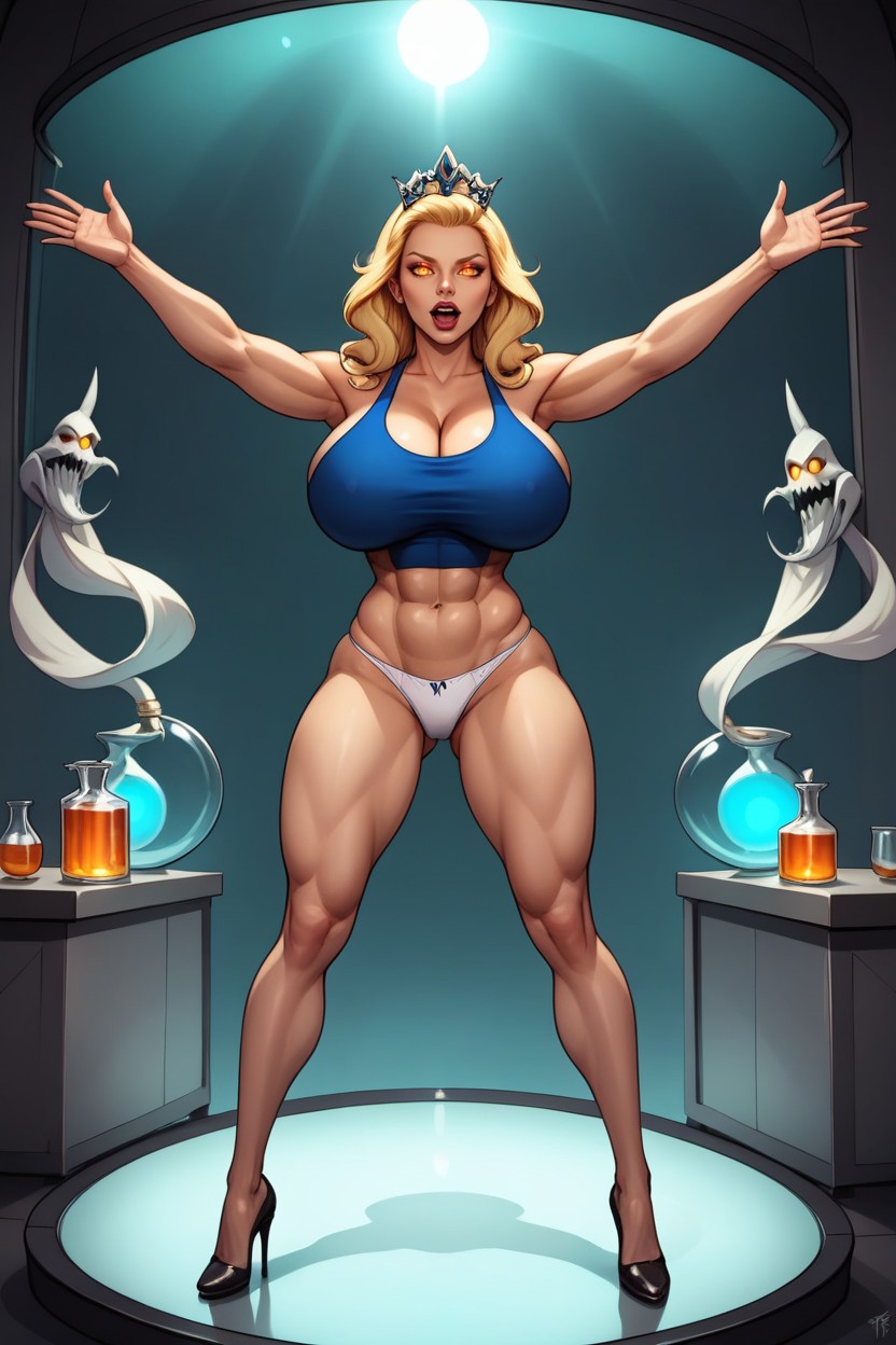 Full Body Front View, Glowing Eyes, Standing Fully Straight With Legs Spread Apart MILF AI Porn