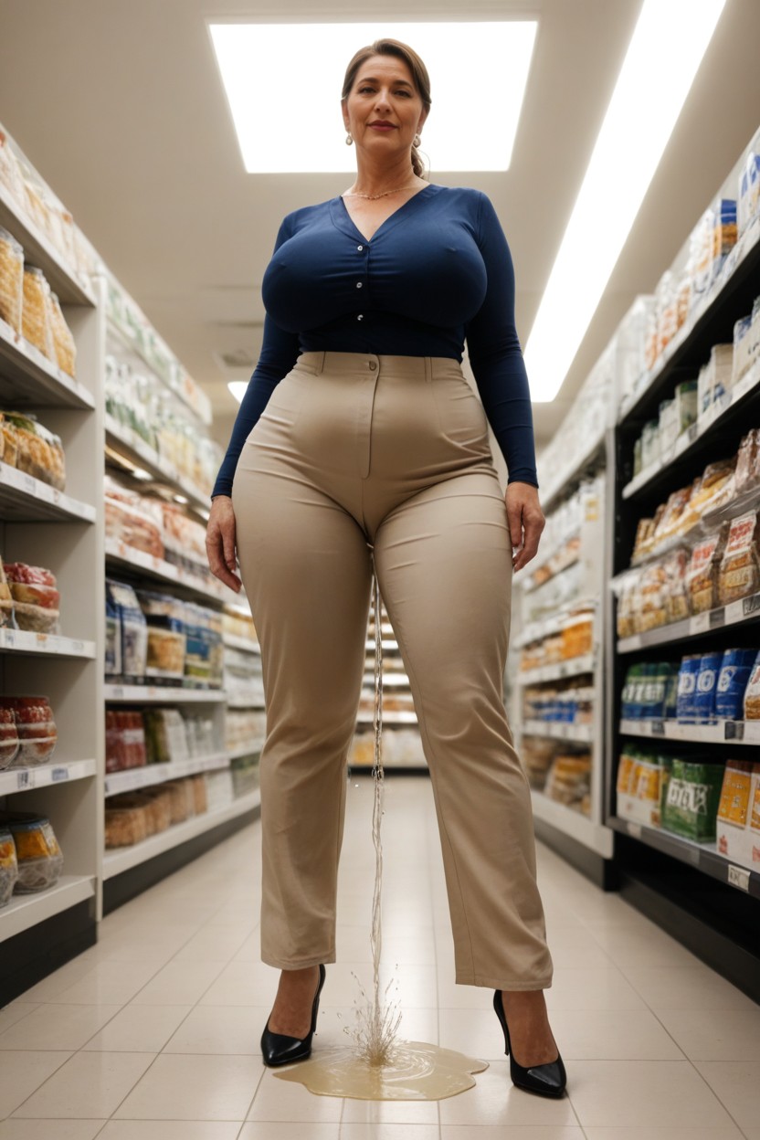 Thick Thighs, Wearing Light Beige Office Pants, Ultra Detailed MILF AI Porn