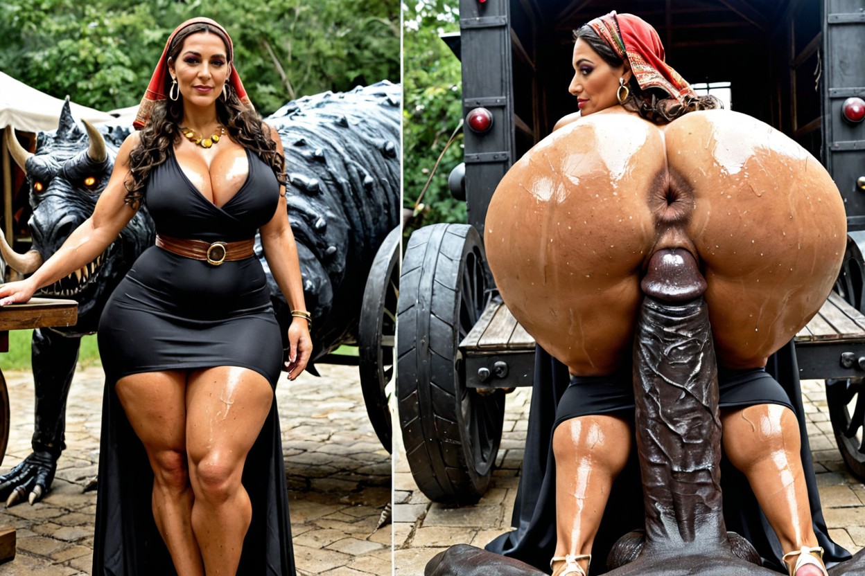 Wet Clothes Fit The Body, Traditional Gypsy Headscarf With Coins, Oriental Facial Features And Makeup MILF AI Porn