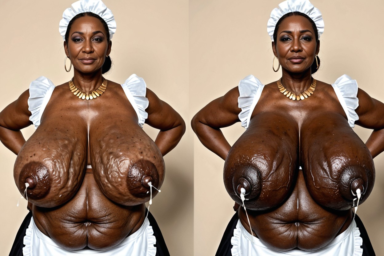 Multiple Lactating Mature Females Side By Side Looking Down At Viewer, Huge Saggy Boobs, Skeptical MILF AI Porn