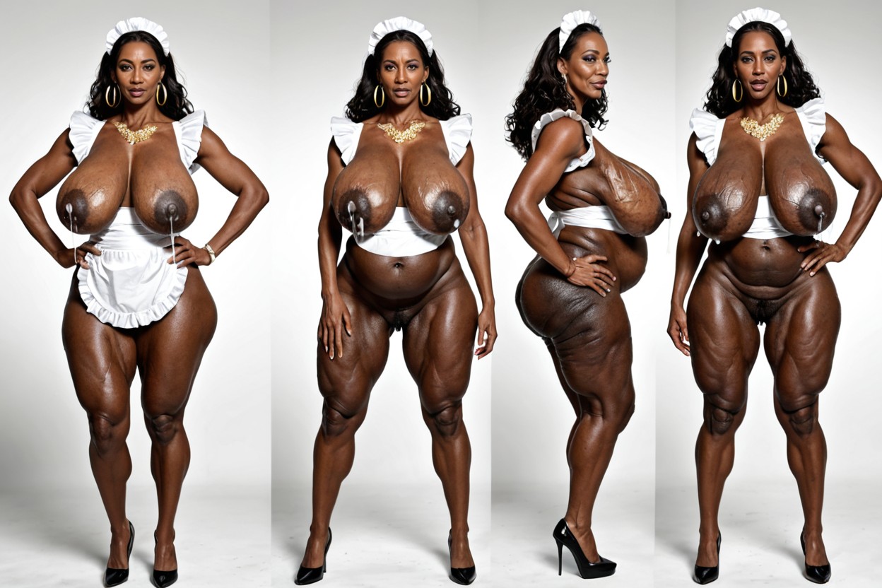Perforated Nipples, Black Skinned African Ebony Cellulite Mature, Mature MILF AI Porn