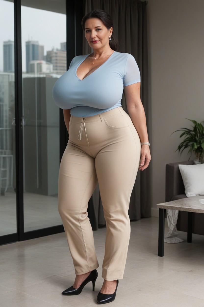 Large Ass, Wearing Black Shoes, Full Clothes On MILF AI Porn