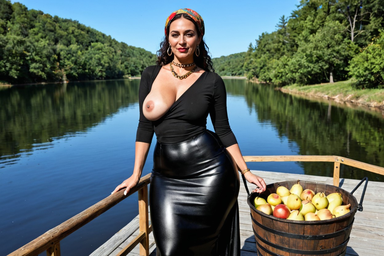 Extremely Large Ass, Hyper Colossal Thighs, Traditional Gypsy Headscarf MILF AI Porn