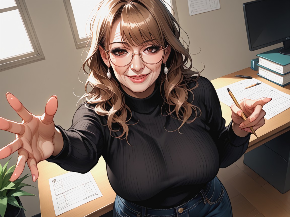 Smiling Mouth Open, Medium Length, Ok Plump Lips MILF AI Porn