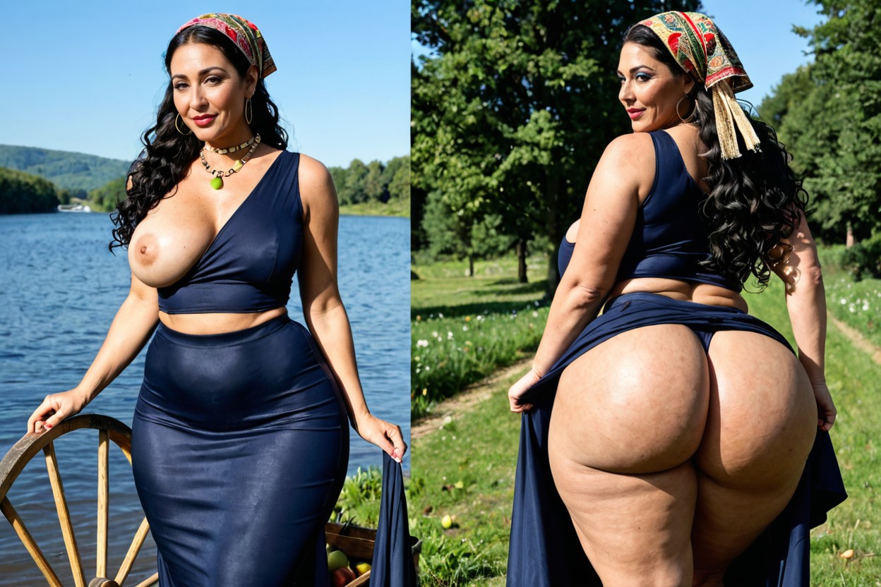 Long Curly Hair, Traditional Gypsy Headscarf, Gypsy Outfit MILF AI Porn