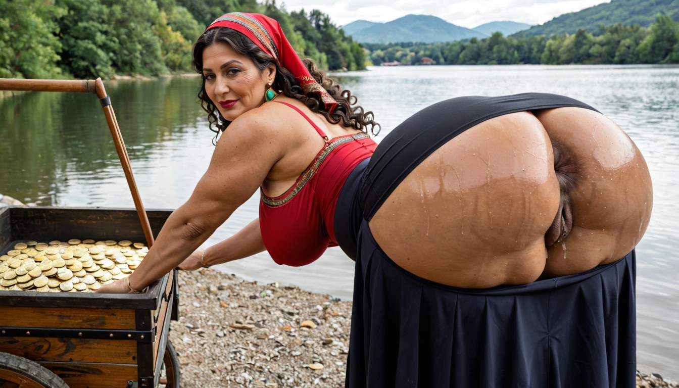 Traditional Gypsy Headscarf With Coins, Oversized Pussy, Hyper Hips MILF AI Porn