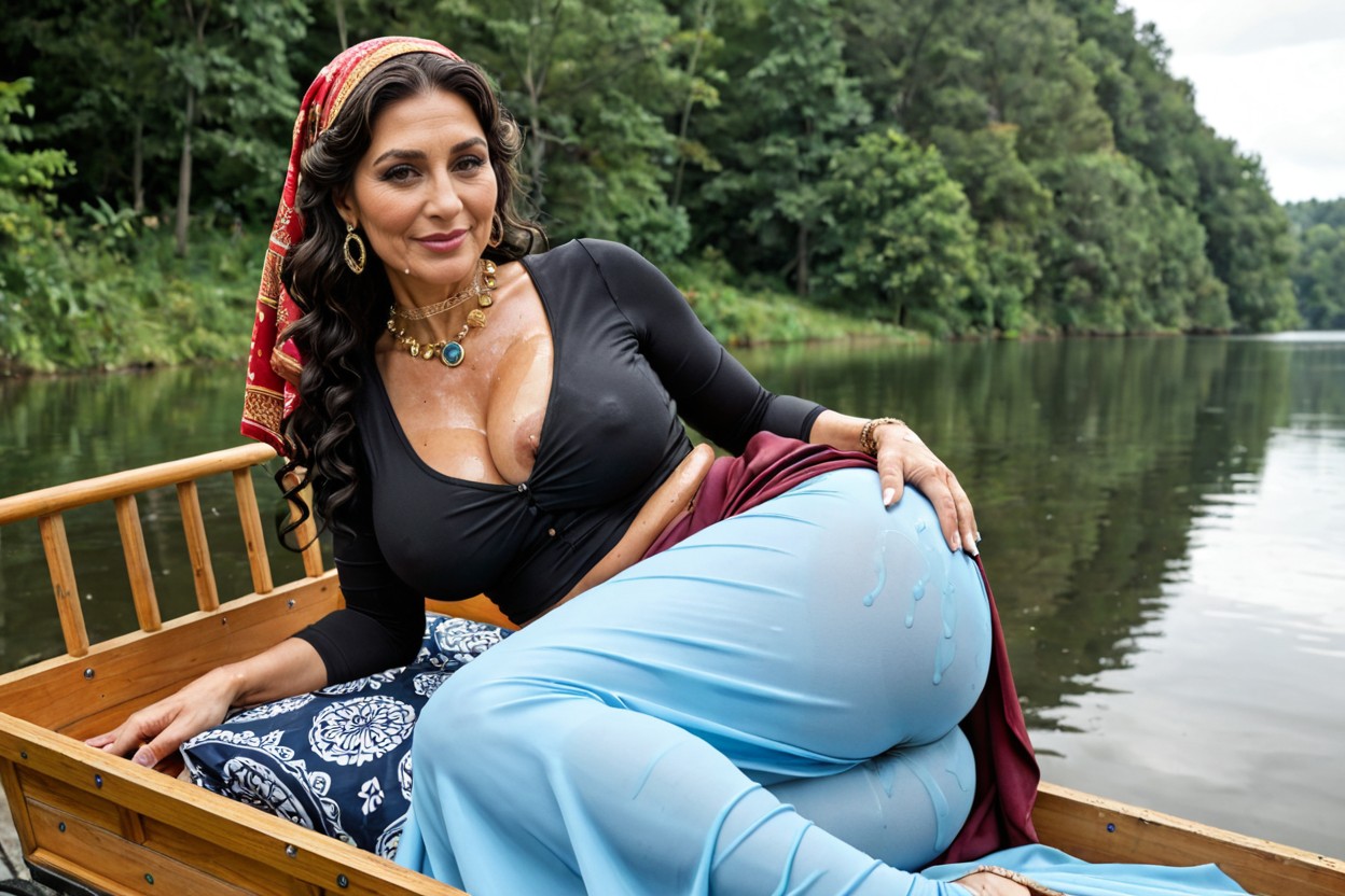 Thick Thighs, Armenian Facial Features, Ethnic Gypsy Bib Coins Choker Necklace MILF AI Porn