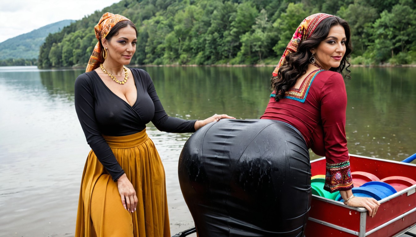 Traditional Gypsy Headscarf With Coins, Massive Thick Wide Thighs, One Breast Is Bare MILF AI Porn