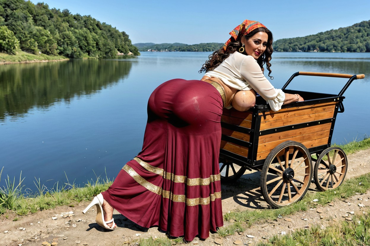 Hyper Hips, Cart, Long Curly Hair MILF AI Porn