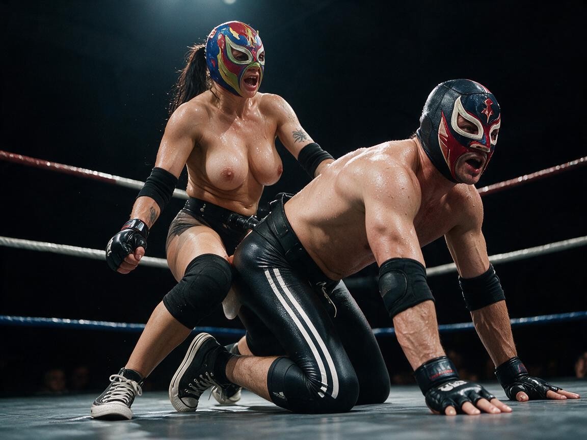 Muscular, Mask Covering Whole Head, Both Wearing Luchadora Mask MILF AI Porn
