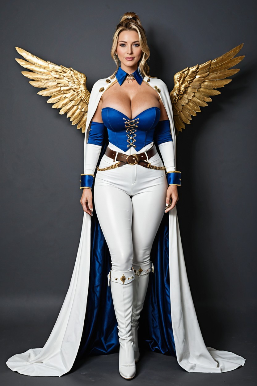 Emphasizing Her Tall Statureornate Belts Around Her Waist, Pure White Leggings That Transition Seamlessly Into High-heeled, Yet Athletic Build MILF AI Porn