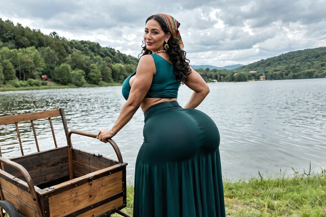 One Breast Is Bare, Ethnic Gypsy Bib Coins Choker Necklace, Super Round Butt MILF AI Porn