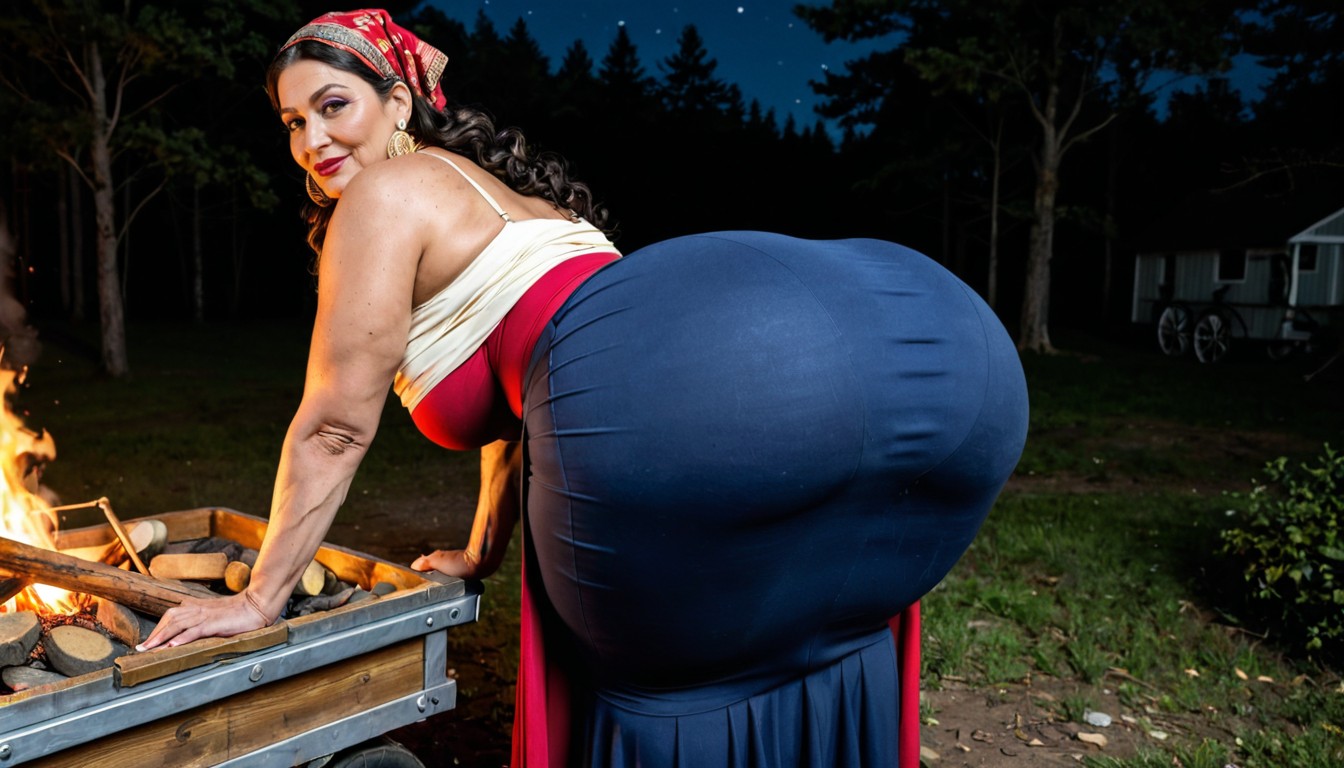 Fat Juicy Asshole, Traditional Gypsy Headscarf With Coins, Eyeliner MILF AI Porn