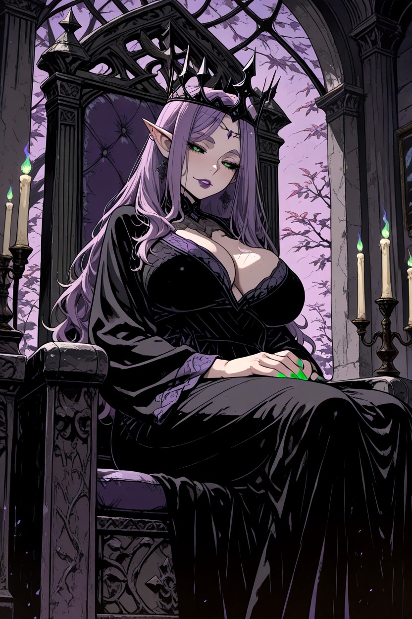 Deep Cleavage, Towering Presence, Purple Eyelashes MILF AI Porn