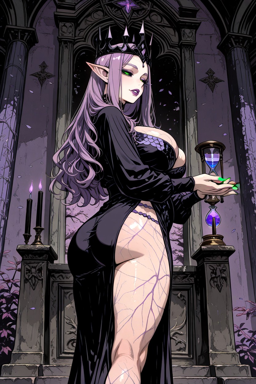 All Purple Hair, Elf Goddess, Black Gown MILF AI Porn