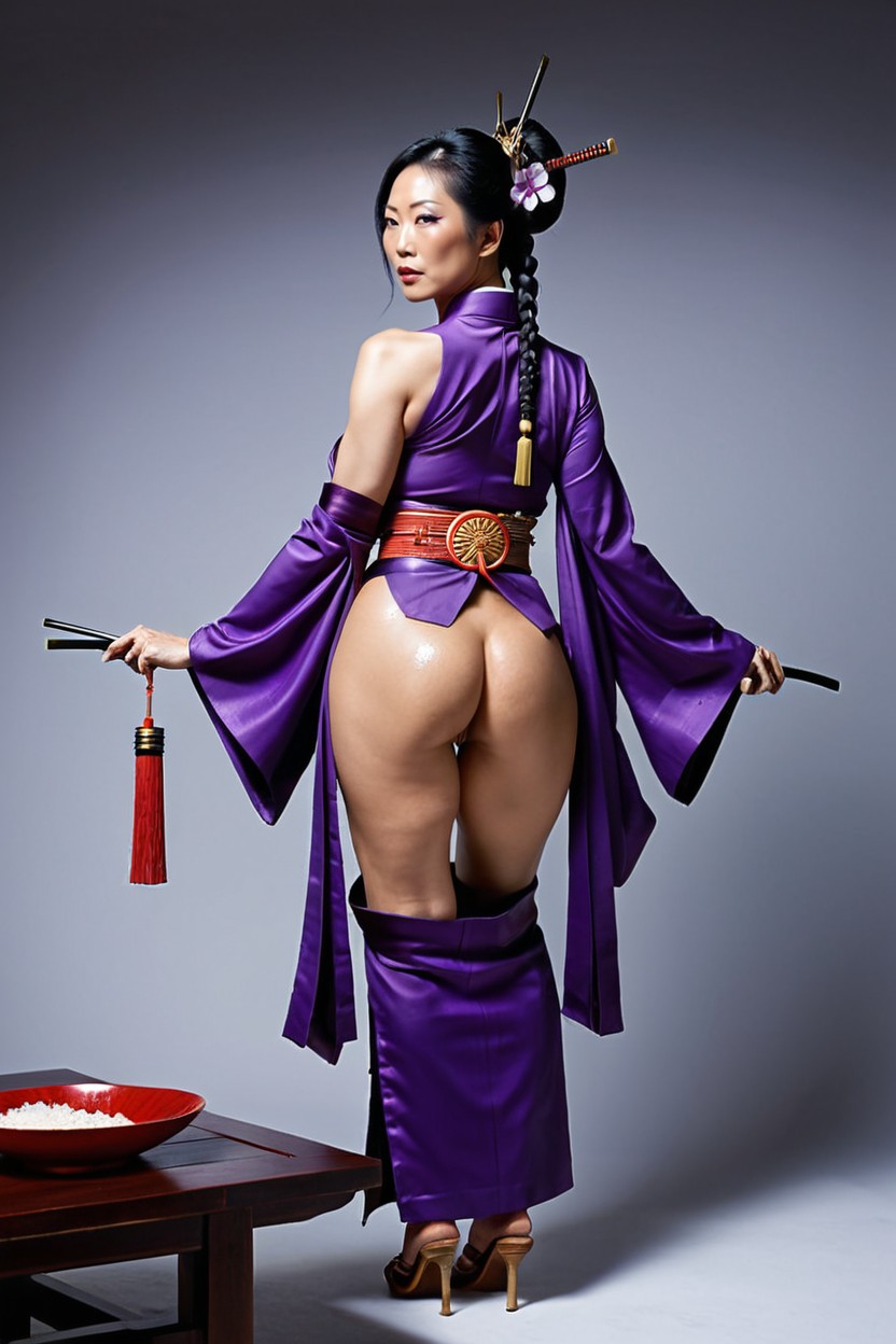 Dark Purple Obi Sash Fastened With A Heavy Crimson Cord Attached To The Back Of The Belt Is An Oversized, She Recline On Table, Flowing Into A Porno MILF IA