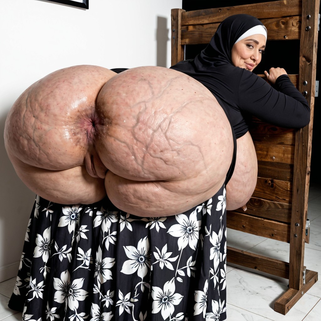 Veiny Shelf Ass, Pilloiry Pose, Cellulite Ass MILF AI Porn