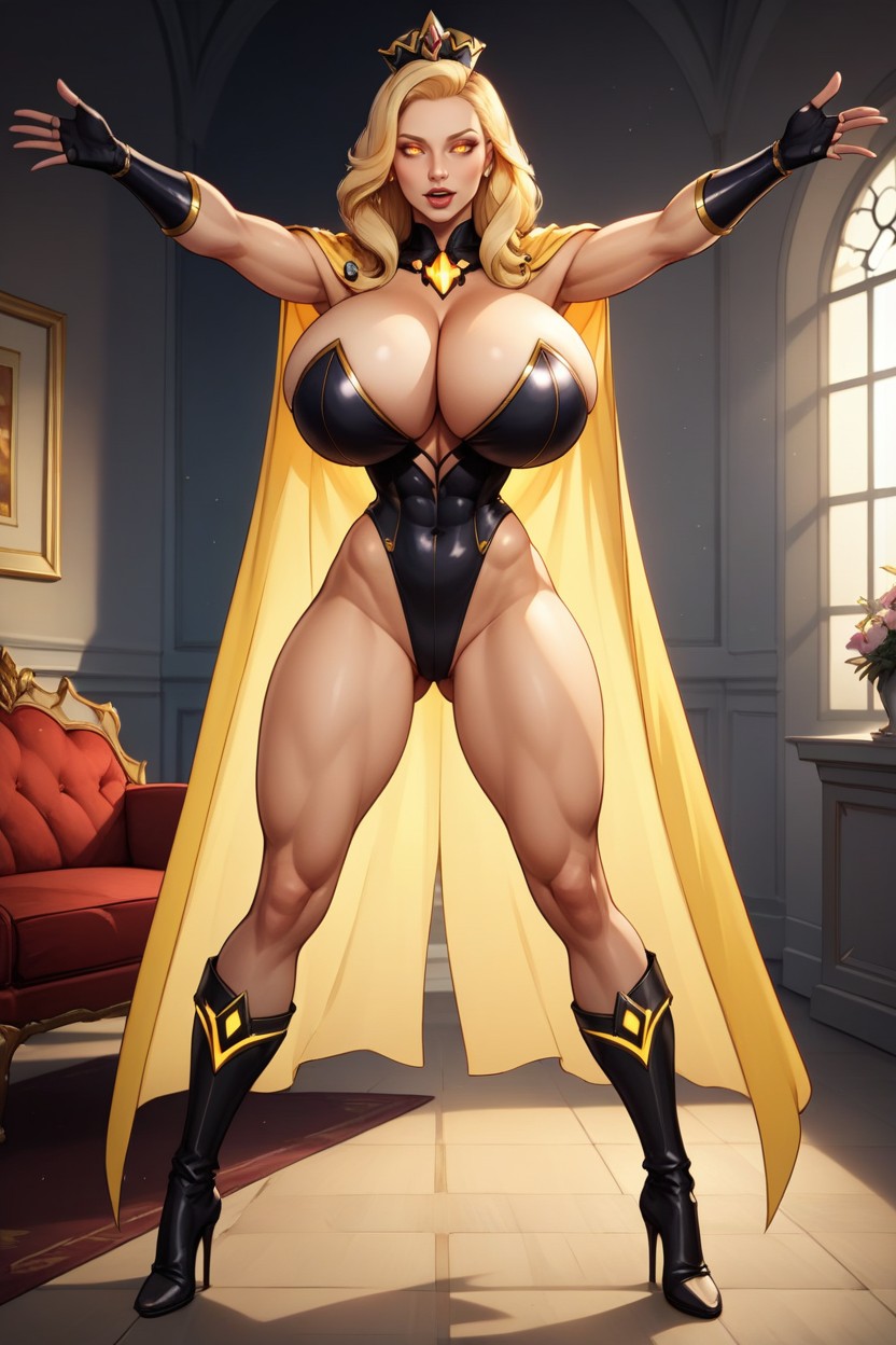 Arms Outstretched, Fully Detailed Glowing Dark Orange Eyes, Facing Viewer Front Straight With Legs Spread Wide Apart MILF AI Porn