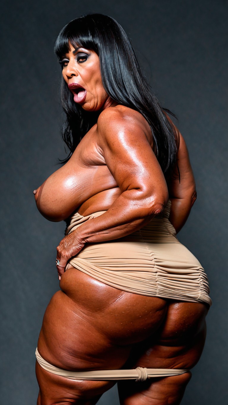Extremely Huge Plump Fleshy Full Lips, Women Hands Are Spreading Her Ass Cheeks Showing Her Anus, Extremely Dark Caramelized Deep Tanned Skin MILF AI Porn