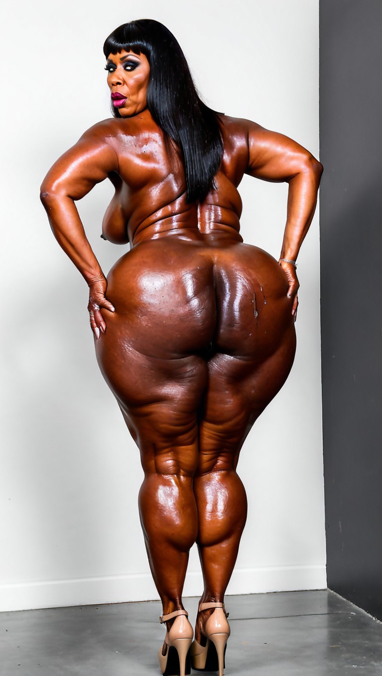 Huge Ass, Convenience Store, Bulging Ass Pose Side View MILF AI Porn