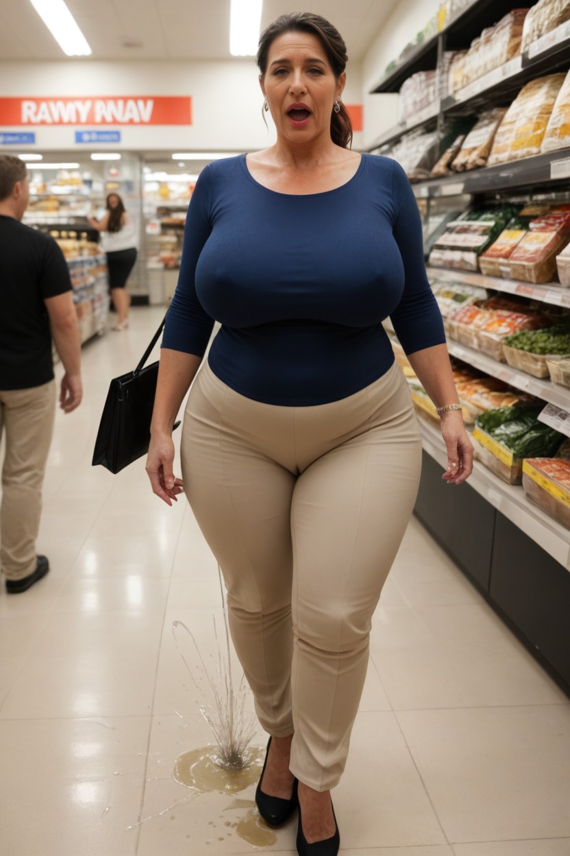 Surprised, Thick, Wearing Light Beige Office Pants MILF AI Porn