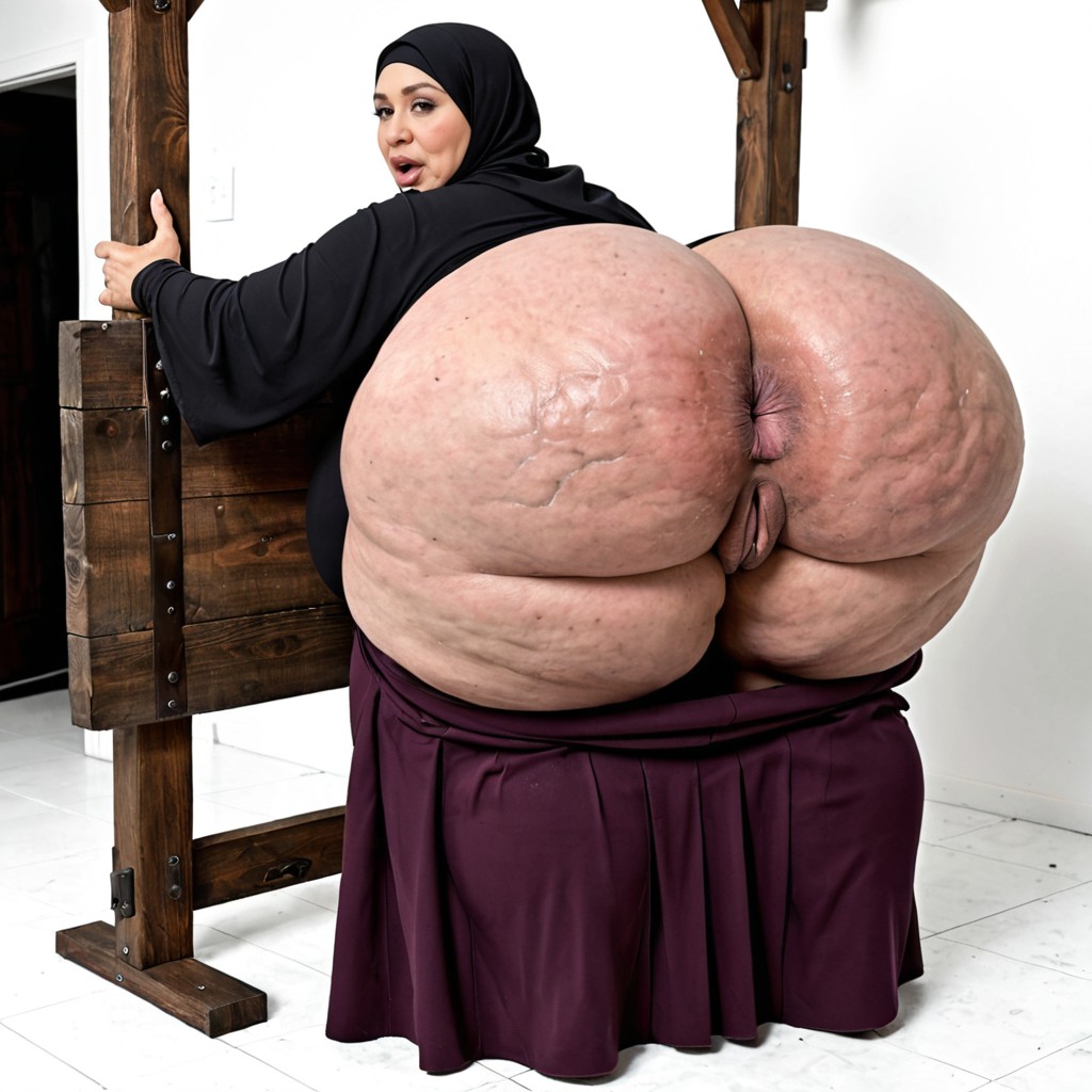 Pink Scrunch Butt Long Skirt Hijab Dress, Colossal Ass, Hyper Saggy Tits MILF AI Porn