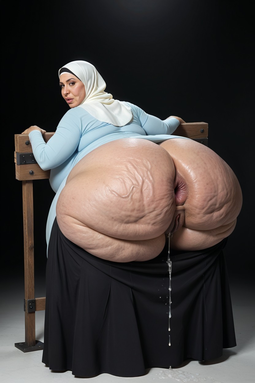 Detailed Anus, Pillory Pose, Large Nose MILF AI Porn