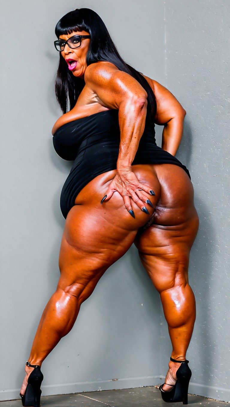 Ass Bigger Than Torso, Detailed Old Skin Texture, Sexy G Thong MILF AI Porn