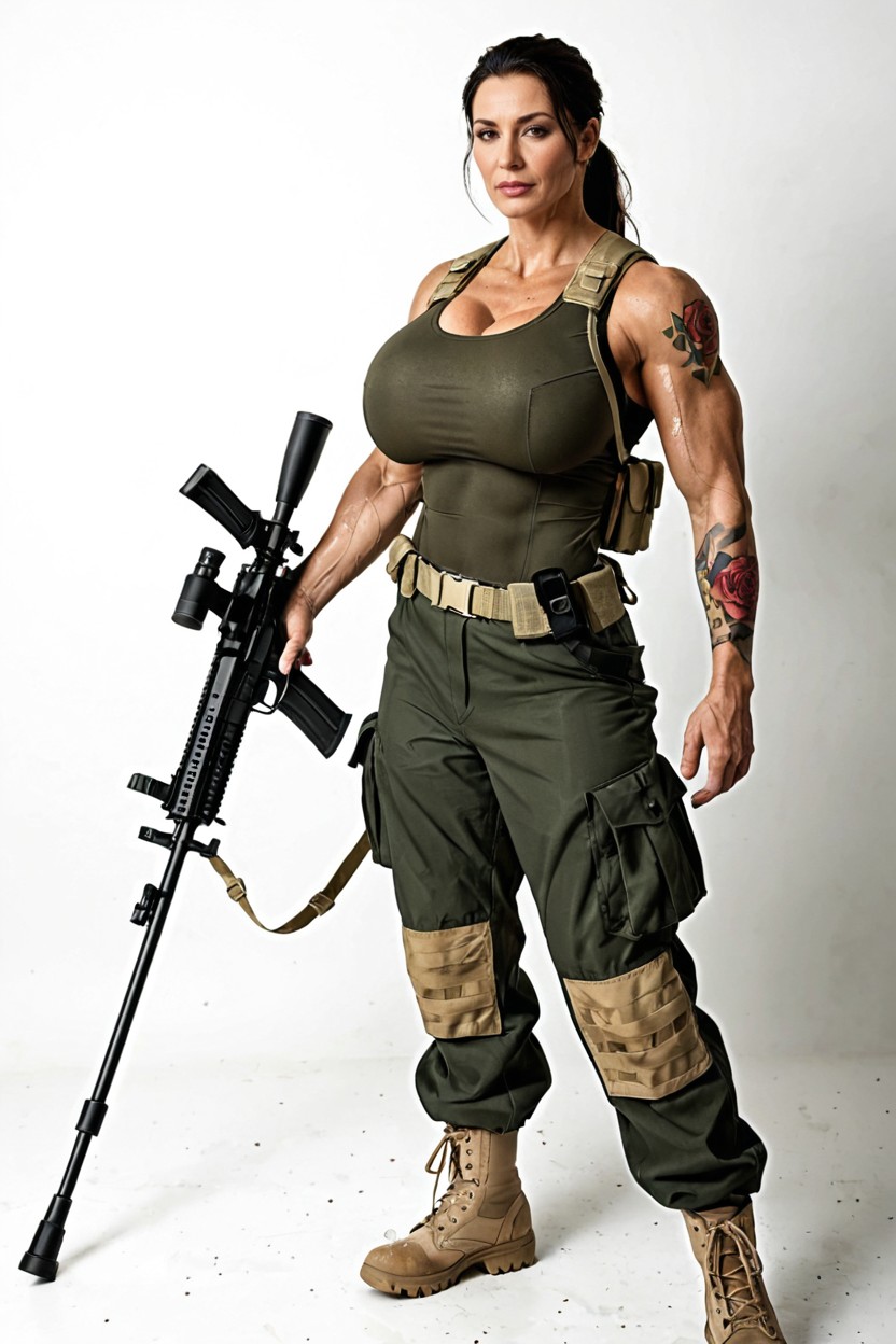 Exact Same Person As Cloned Picture, Sweaty Body, Wearing Sleeveless Green Shirt MILF AI Porn