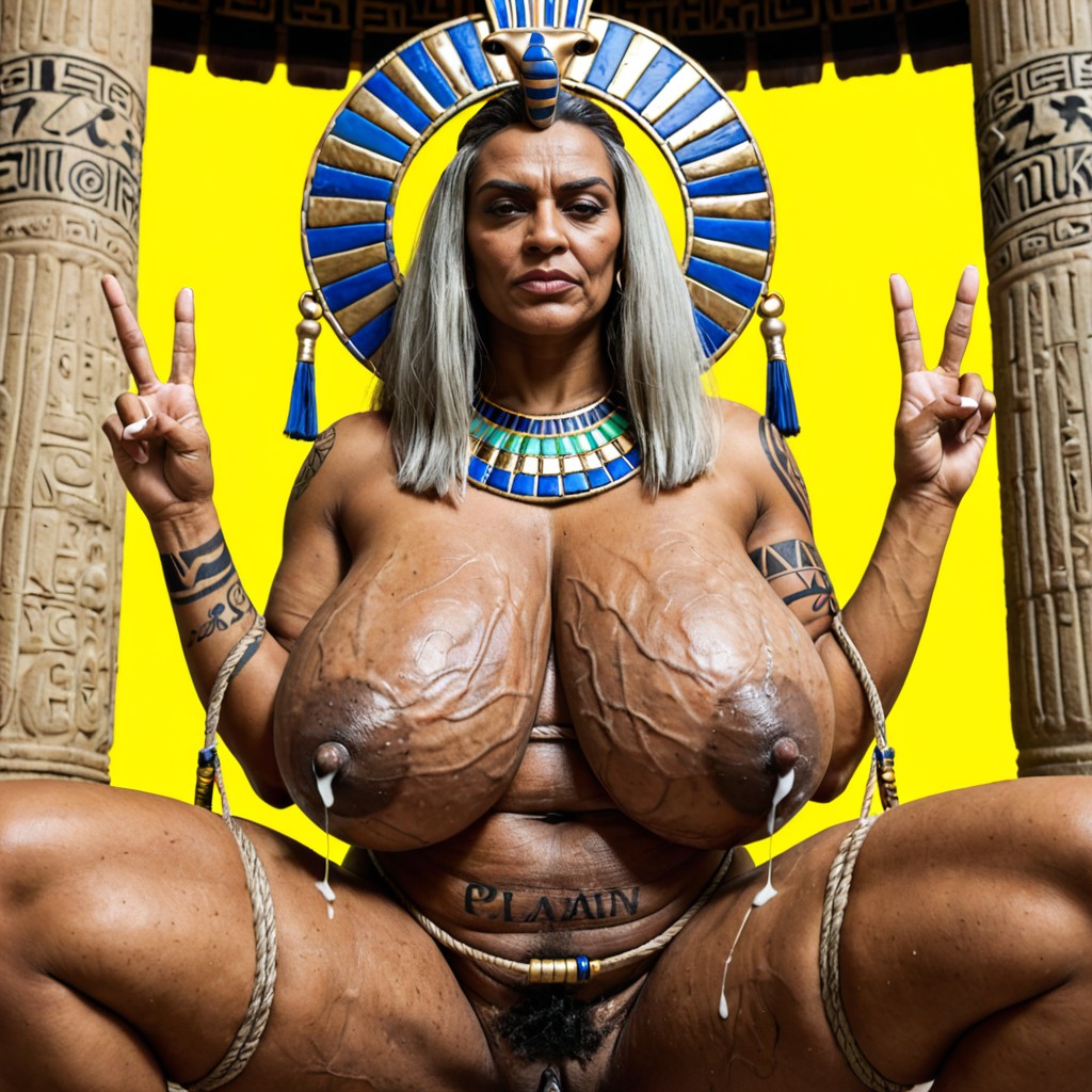 Aged Black Wrinkled Skin With Cellulite All Around, Tight Waist And Massive Hyper Hips, Huge Extremely Ptotic Weathered Sagging Breast Sagging Down To Her Belly MILF AI Porn