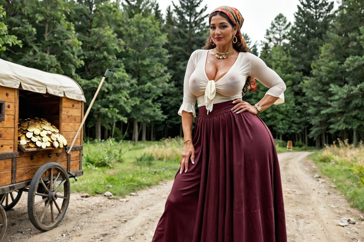 Ethnic Gypsy Bib Coins Choker Necklace, Oversized Pussy, Oriental Facial Features And Makeup MILF AI Porn
