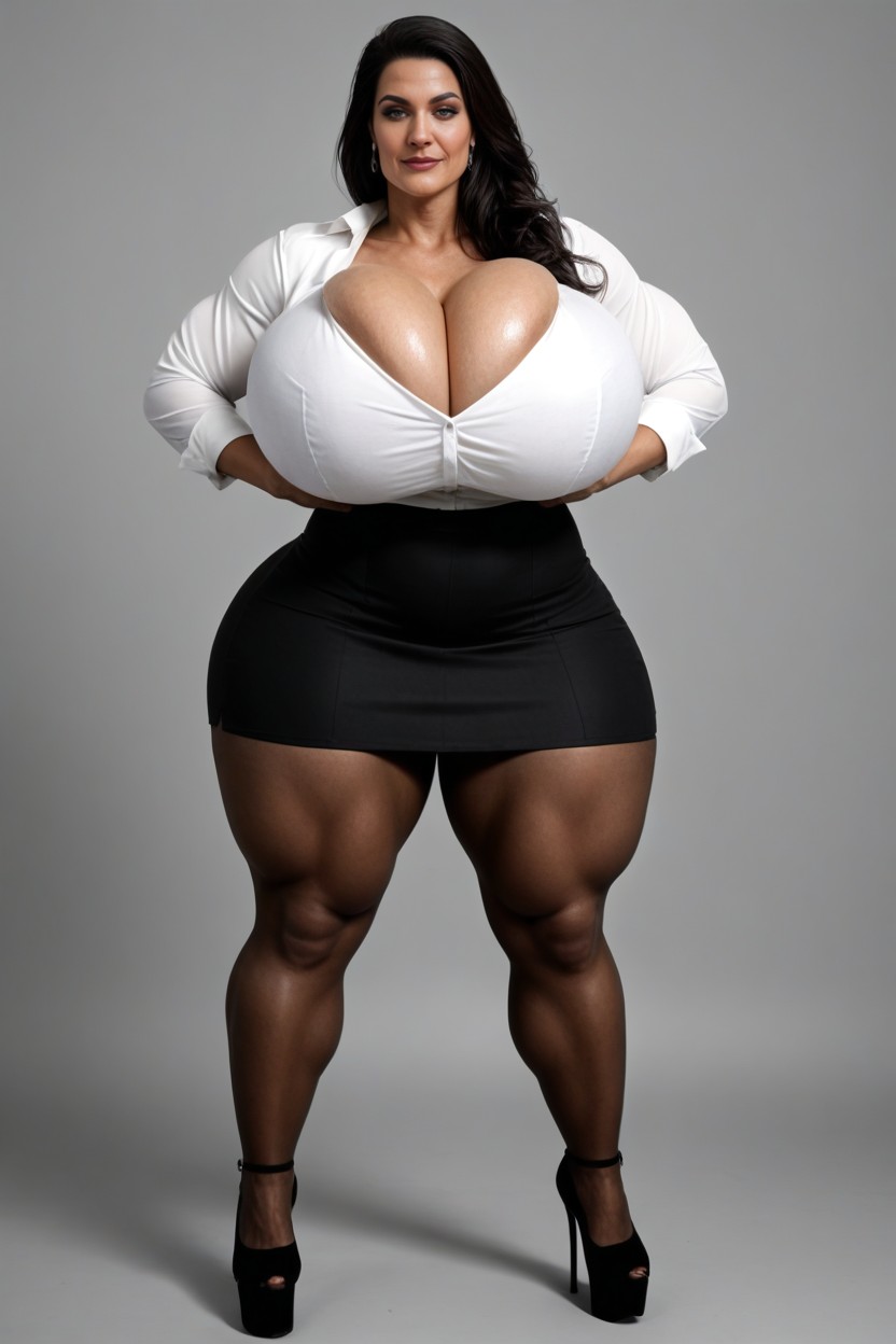 Black Pencil Skirt, Perfect Face, Extremely Large Hyper Ass MILF AI Porn